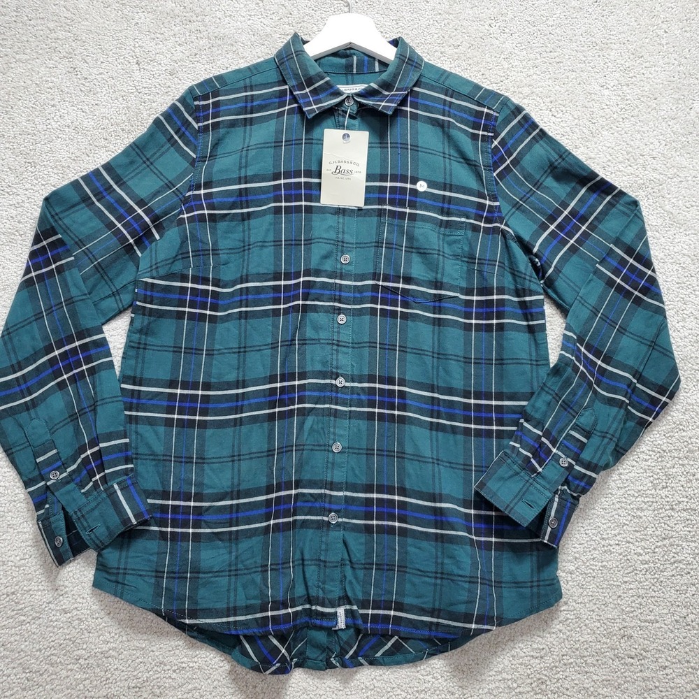 G.H Bass & Co. Shirt Womens Medium Green Plaid Outdoor‎ Button Up Casual Classic